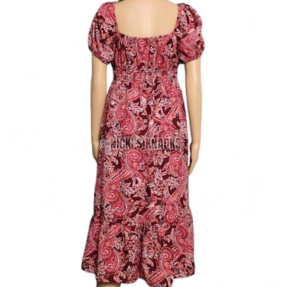 BOG Collective Midi Dress Cottagecore Burgundy Puff Sleeve Boho Prairie Size S - Picture 6 of 10